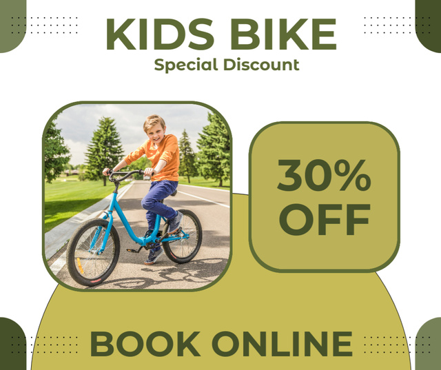 Special Discount on Kids' Bikes on Green Facebook Modelo de Design
