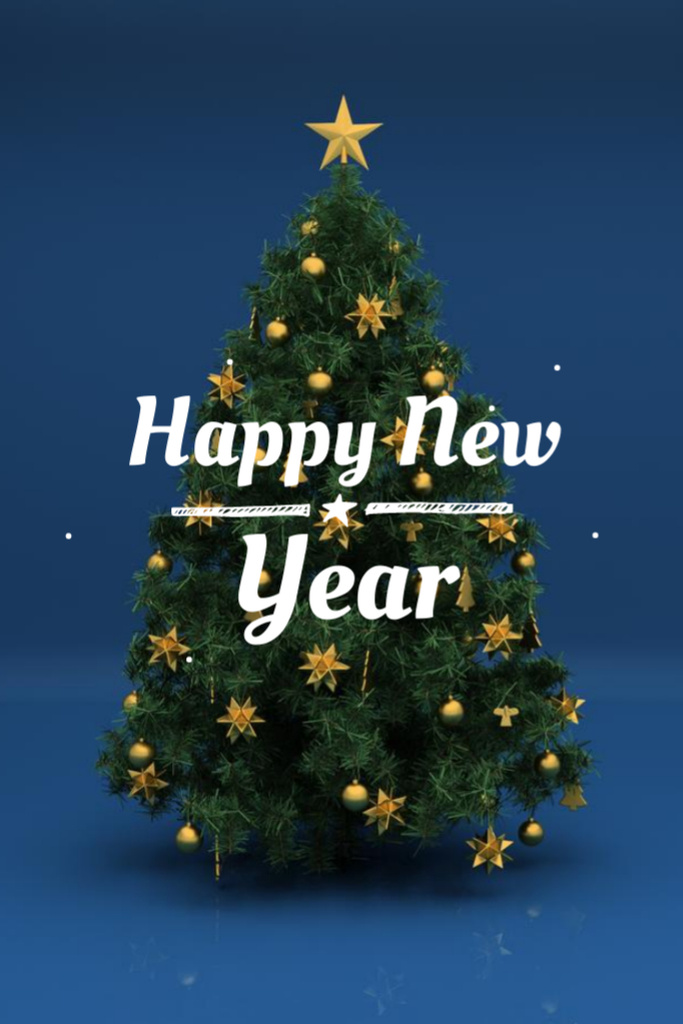 New Year Holiday Greeting with Star on Festive Tree Postcard 4x6in Vertical Design Template