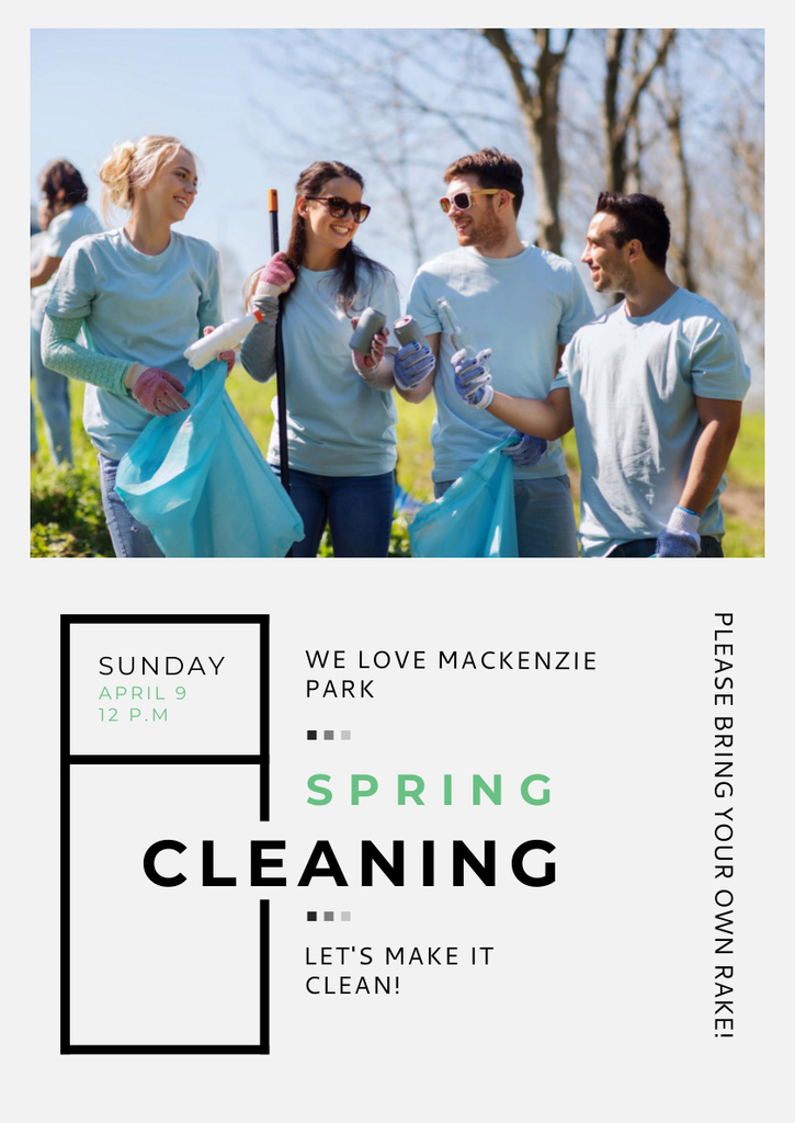 Spring Cleaning in Park with Team of Volunteers Poster A3 Tasarım Şablonu