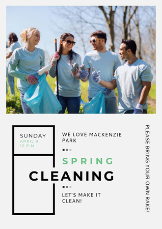 Ontwerpsjabloon van Poster A3 van Spring Cleaning in Park with Team of Volunteers