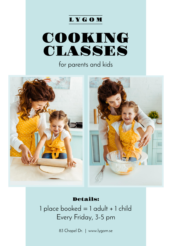 Lovely Cooking Classes with Mother and Daughter in Kitchen Poster 28x40in Šablona návrhu