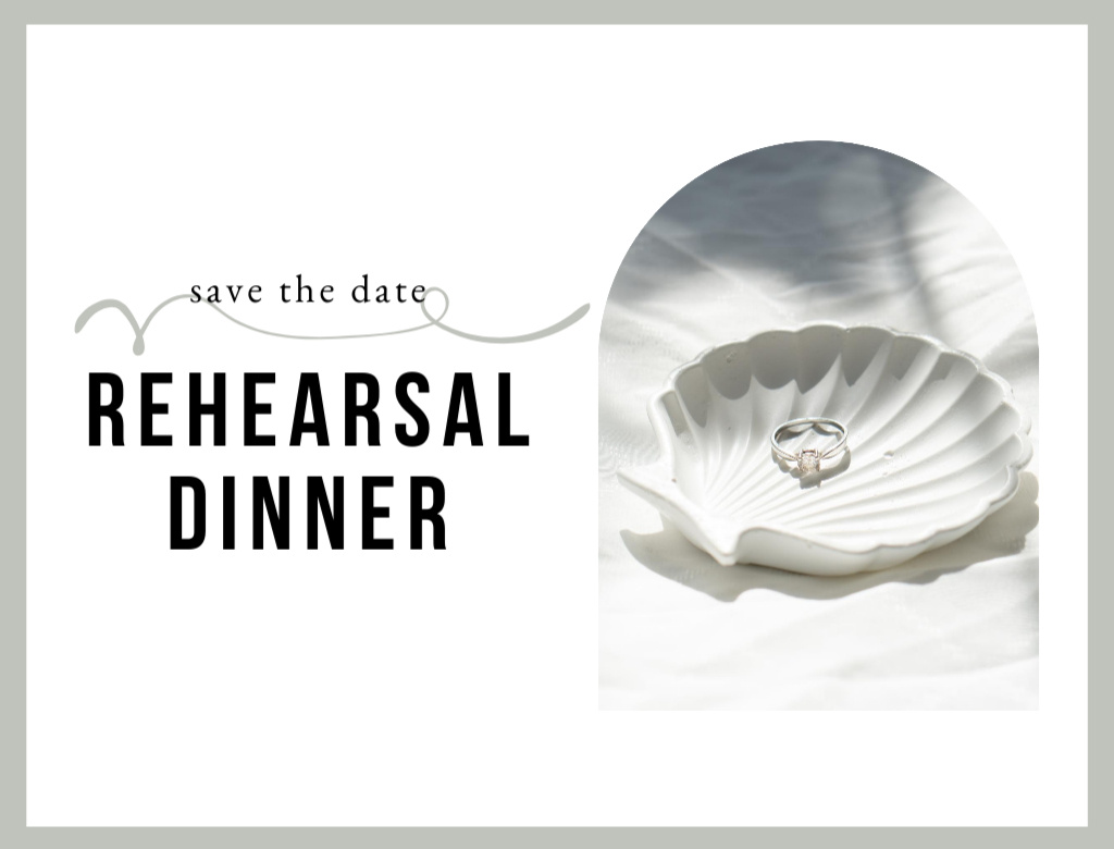 Plantilla de diseño de Dinner Announcement With Wedding Ring In Seashell Postcard 4.2x5.5in 