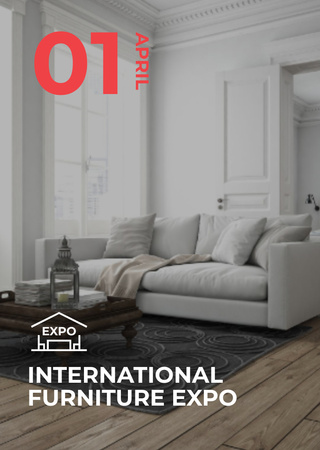 International Furniture Expo With Cozy Living Room Postcard A6 Vertical Πρότυπο σχεδίασης