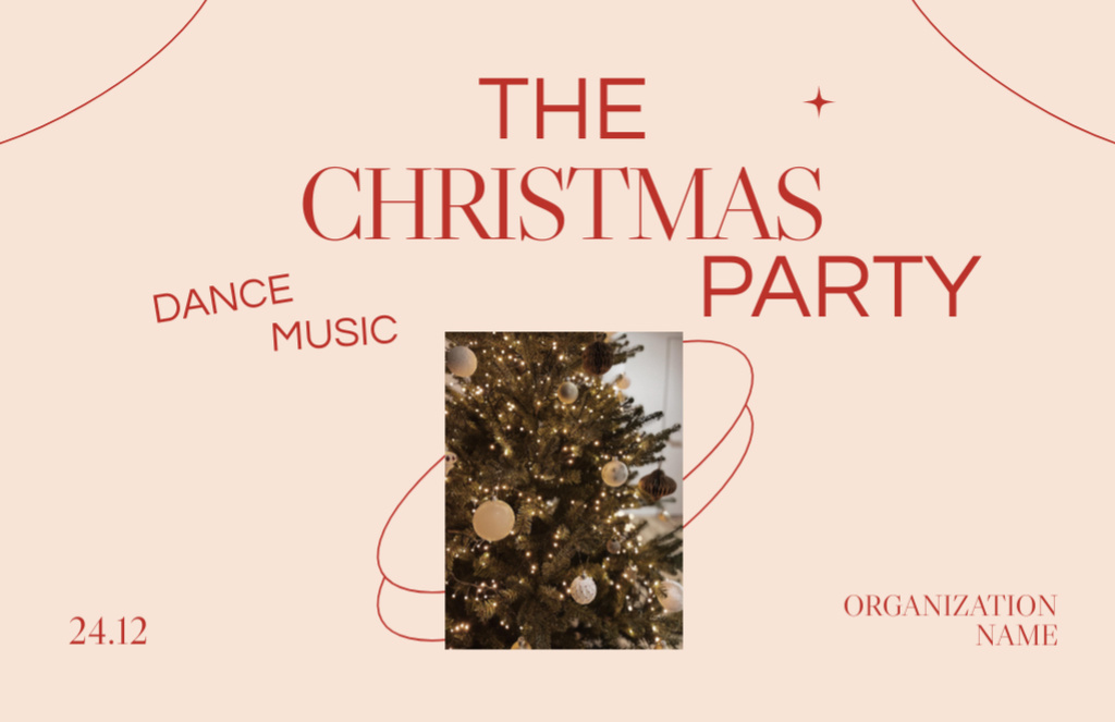 Ontwerpsjabloon van Flyer 5.5x8.5in Horizontal van Festive Christmas Party With Festive Tree And Music