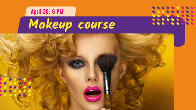 Makeup Course Offer with Attractive Woman Holding Brush FB event cover Design Template