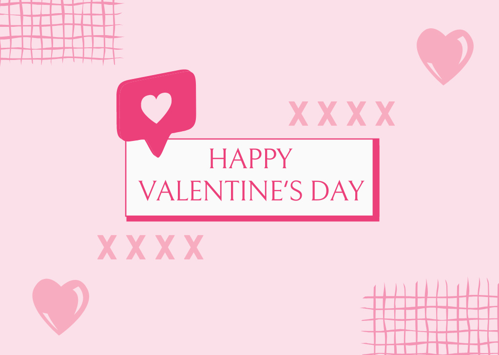 Minimalistic Valentine's Day Greeting With Pink Hearts Card Design Template