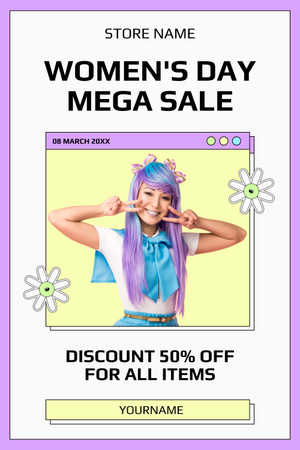 Mega Sale on Women's Day Pinterest tervezősablon