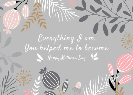 Happy Mother's Day Greeting With Floral Illustration Postcard 5x7in Design Template