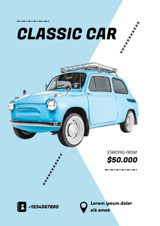 Car Sale Advertisement with Classic Car in Blue Poster A3 Design Template