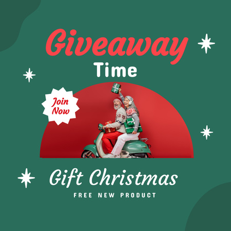Christmas Special Offer with Funny Couple on Scooter Instagram Design Template