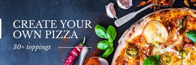 Delicious pizza with ingredients Email header Modelo de Design