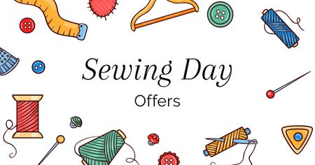 Cute Illustration of Sewing Tools Facebook AD Design Template