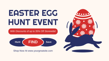 Easter Egg Hunt Event Ad with Cute Bunny FB event cover Design Template