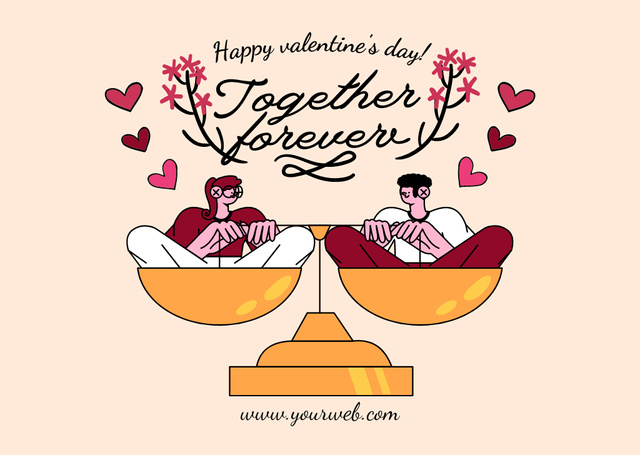 Happy Valentine's Day Greetings with Cartoon Couple in Love Card Modelo de Design