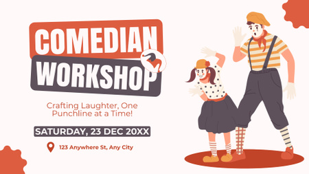 Modèle de visuel Annonce d'un atelier de comédien avec des personnages de pantomime - FB event cover
