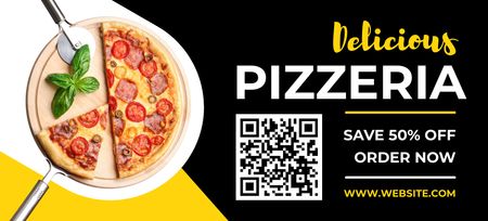 Designvorlage Rabatt in der Pizzeria für leckere Pizza mit Wurst für Coupon 3.75x8.25in
