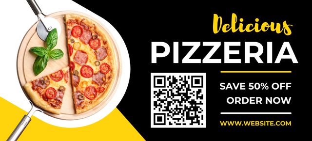 Designvorlage Discount at the Pizzeria for Delicious Pizza with Sausage für Coupon 3.75x8.25in