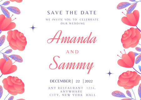 Wedding Invitation with Pink Flowers Postcard – шаблон для дизайна