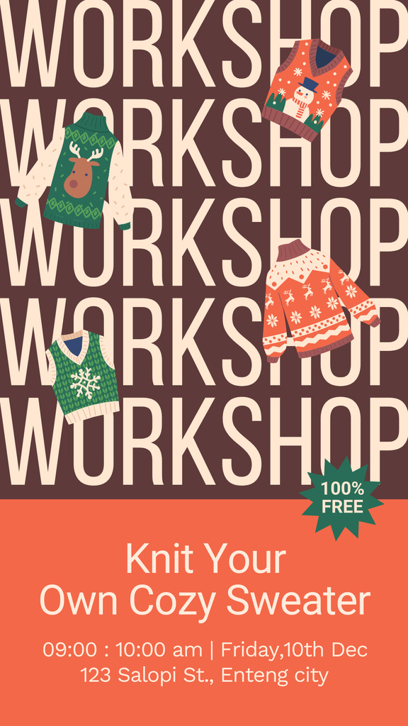 Sweater Knitting Workshop Announcement Instagram Story Design Template