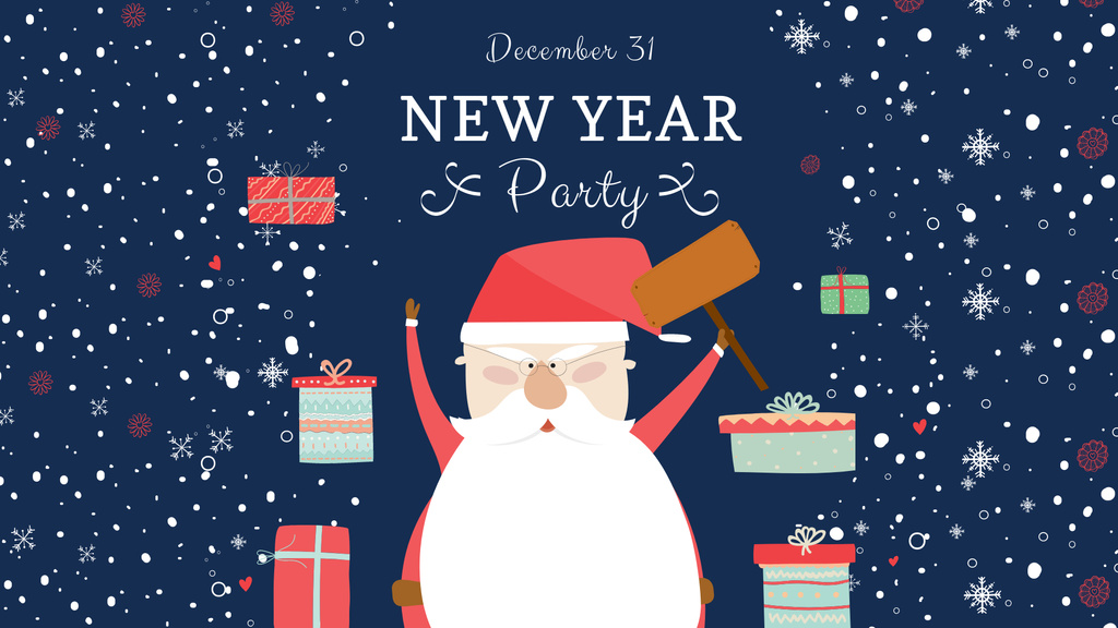 New Year Party Announcement with Funny Santa FB event cover Design Template