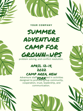 Summer Tropical Camp Ad Poster US Šablona návrhu