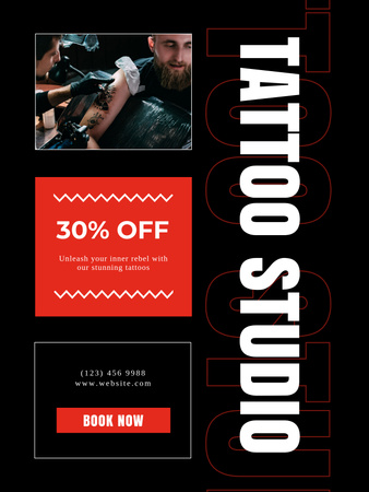 Stunning Tattoo Studio Service With Discount And Booking Poster US Design Template