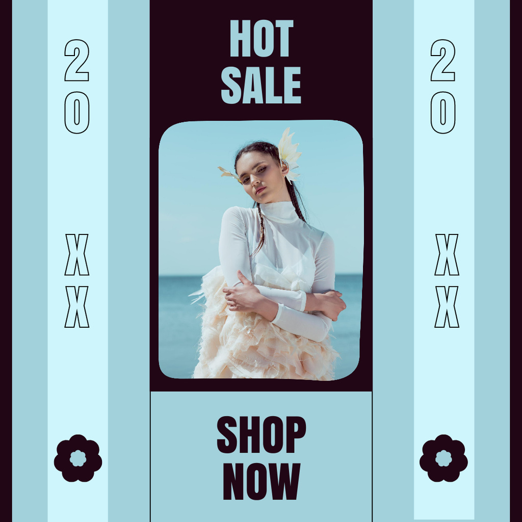 Hot Fashion Sale Announcement with Attractive Woman Instagram Design Template
