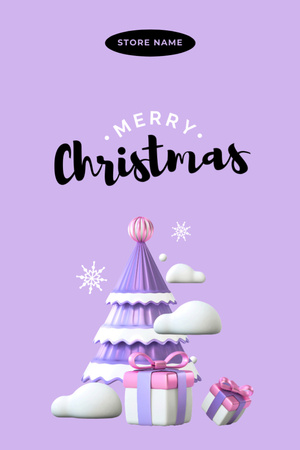 Christmas Cheers with Tree and Presents in Violet Postcard 4x6in Vertical Design Template