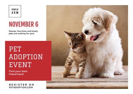 Modèle de visuel Annonce d'événement d'adoption d'animaux de compagnie avec chien et chat - Poster A2 Horizontal