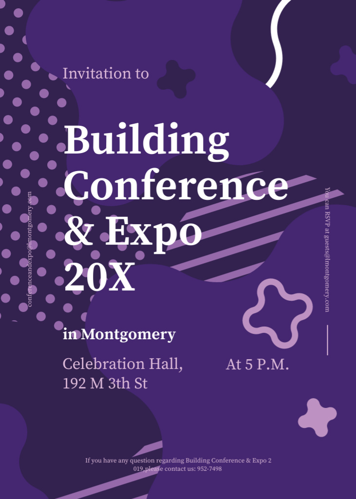 Building Expo Ad on Purple Lines and Blots Invitation Modelo de Design