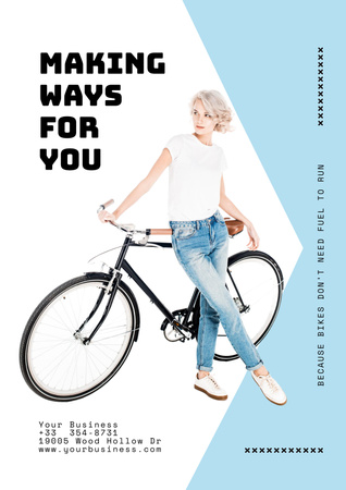 Cute Woman with Personal Bike Poster Design Template