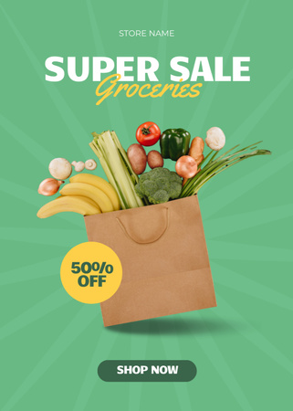 Groceries In Paper Bag Sale Offer Flayer Design Template