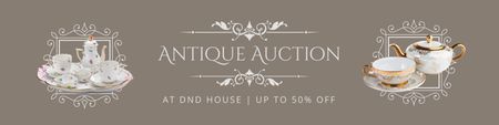 Designvorlage Auktionsankündigung für exquisite Geschirrsets und Antiquitäten für Twitter