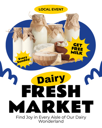 Designvorlage Sonntags Frischmarkt für Milchprodukte für Instagram Post Vertical