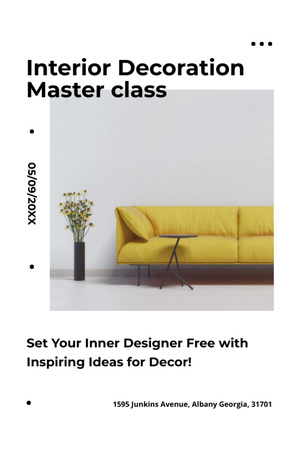 Interior decoration masterclass with Sofa in yellow Flyer 4x6in Design Template
