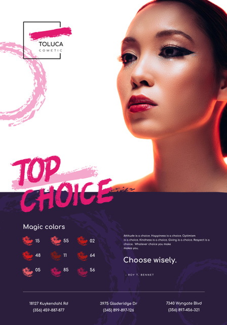 Lipstick Ad with Woman with Red Lips and Bright Makeup Poster 28x40in Modelo de Design