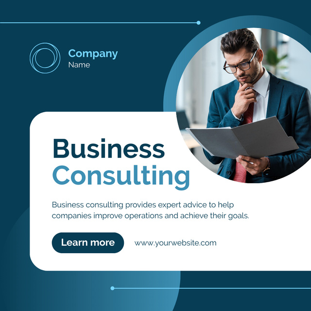 Business Consulting Services with Businessman holding Report LinkedIn post tervezősablon