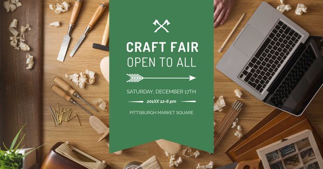 Craft fair Ad with Laptop and tools Facebook ADデザインテンプレート