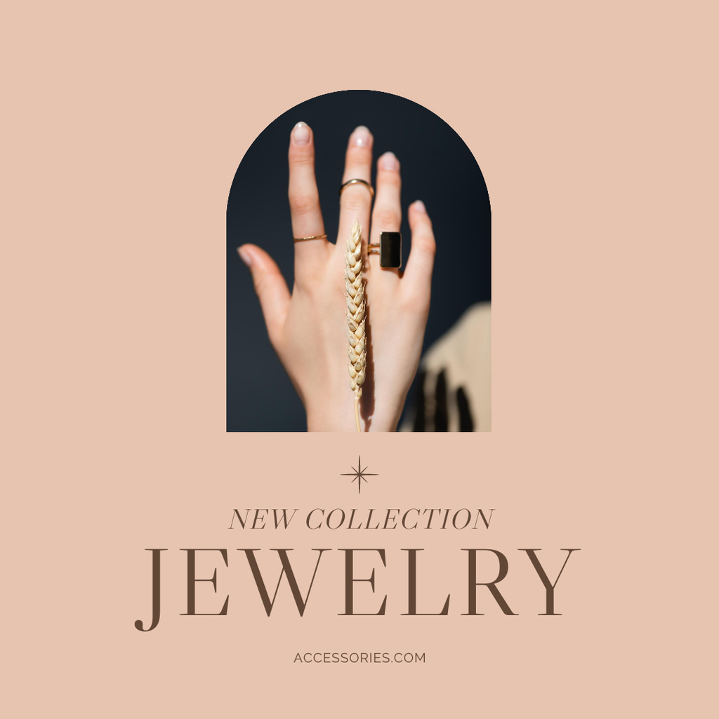 Platilla de diseño New Jewelry Collection with Rings on Female Hand Instagram