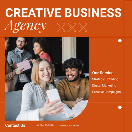 Kreatív Üzleti Ügynökség szolgáltatásai dolgozókkal LinkedIn post tervezősablon
