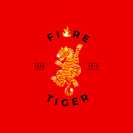 Emblem with Fiery Tiger Logo Design Template