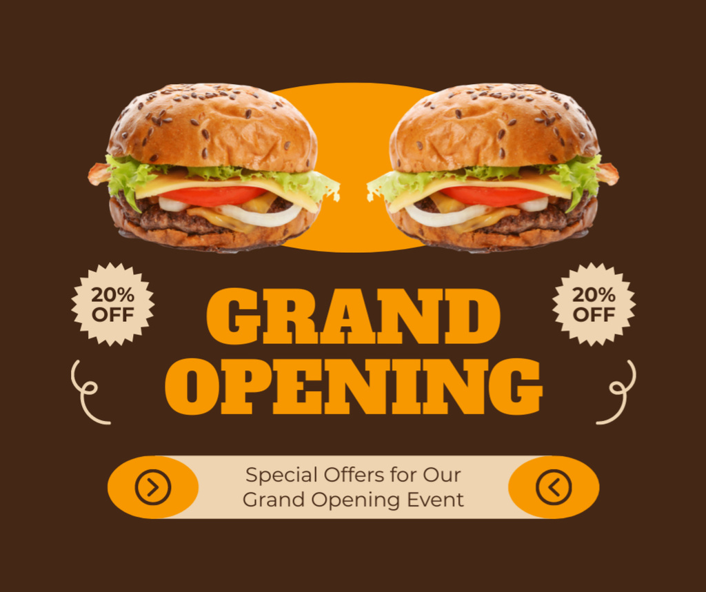 Savory Burgers At Reduced Price Due Grand Opening Event Facebook Šablona návrhu