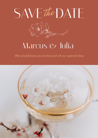 Wedding Announcement With Glass of Champagne Postcard 5x7in Vertical Design Template