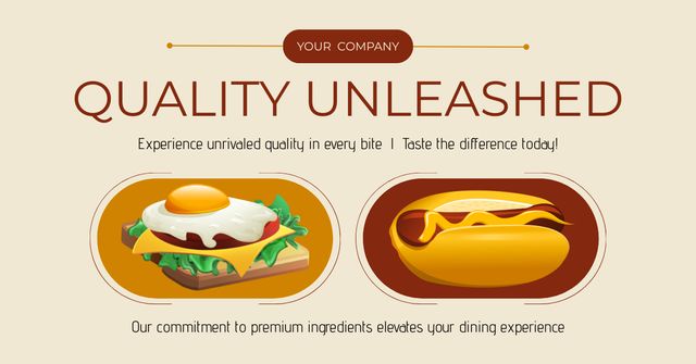 Fast Casual Restaurant Ad with Illustration of Sandwich and Hot Dog Facebook ADデザインテンプレート