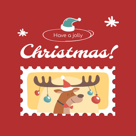 Ontwerpsjabloon van Animated Post van Leuke kerstvakantiegroet met grappige herten met decoraties