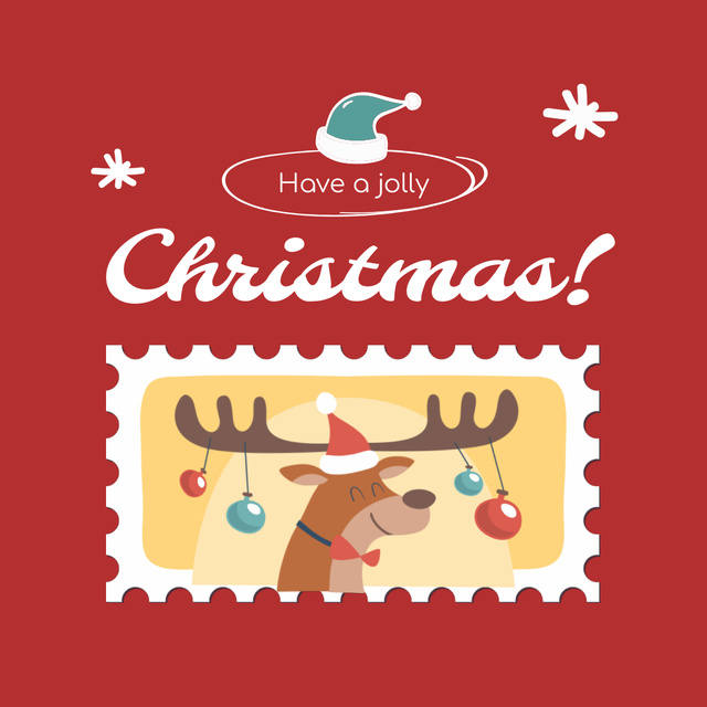 Cute Christmas Holiday Greeting with Funny Deer with Decorations Animated Post Design Template