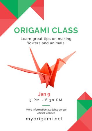 Origami Classes Invitation Paper Bird in Red Flyer A7 Design Template