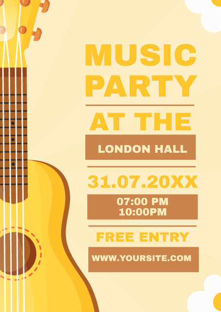 Music Party Announcement with Acoustic Guitar Poster Design Template