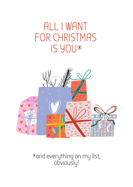 Christmas Greeting with Gifts and Quote Postcard A6 Vertical Design Template
