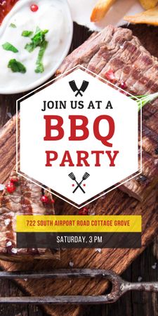 BBQ Party Invitation with Grilled Steak Graphic Design Template